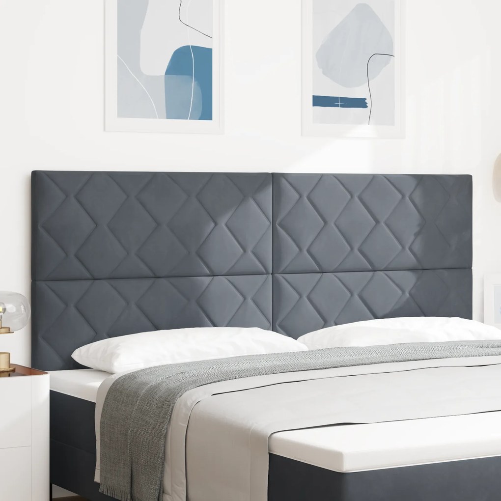 Cabeceira de Veludo Cinza Escuro com Design de Diamante - 200cm