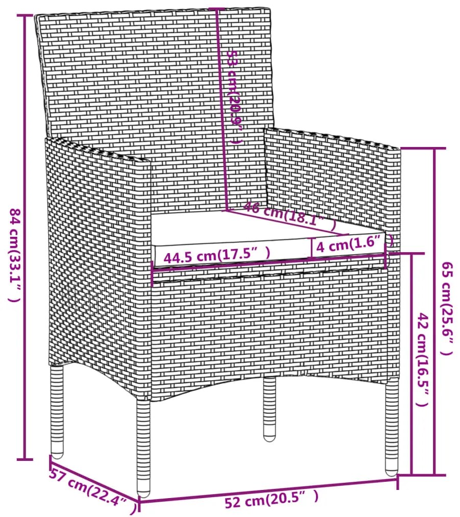 3 pcs conjunto de jantar para jardim vime PE castanho
