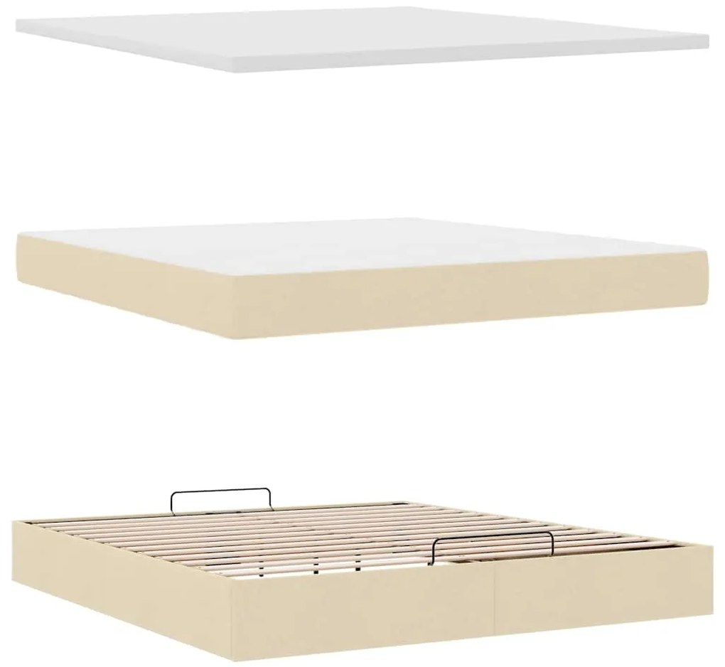 Estrutura de cama otomana com colchão tecido creme 160x200cm