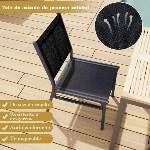 Conjunto de 2 cadeiras de jardim com assento de encosto respirável e estrutura de alumínio robusta para varanda Jardim Preto