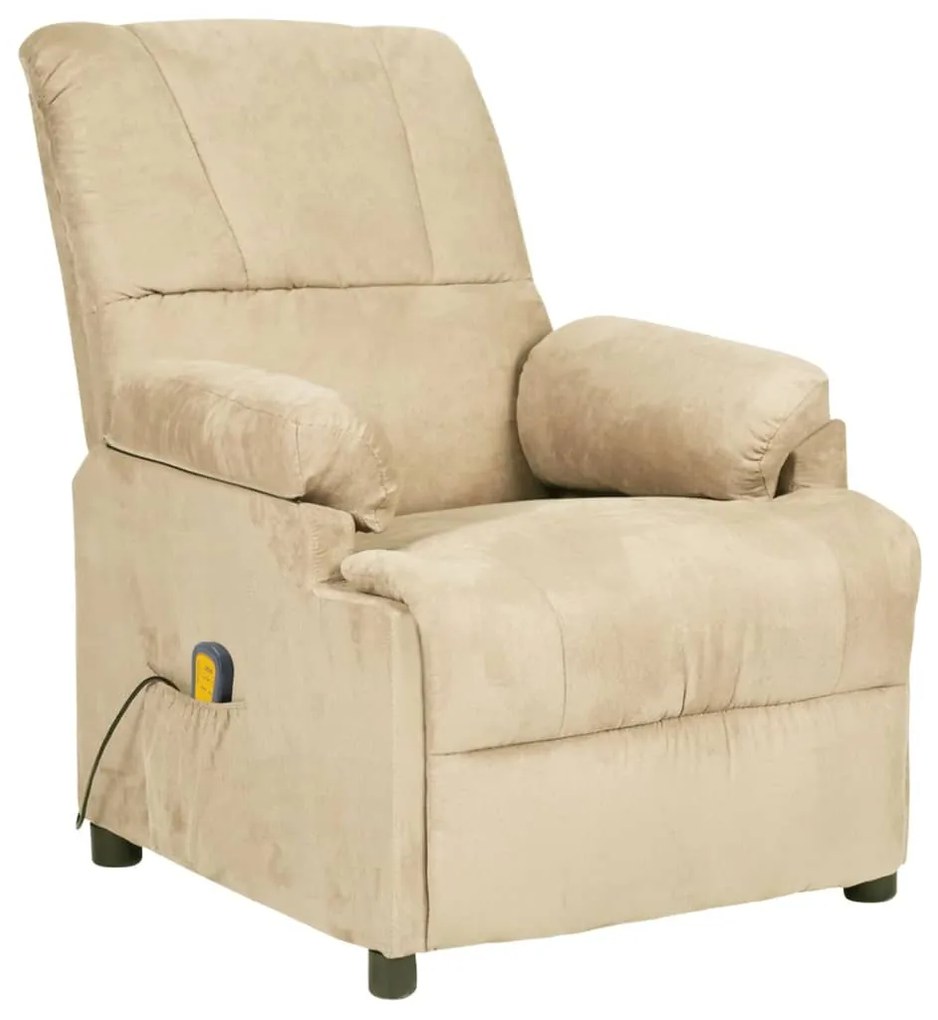 324057 vidaXL Poltrona de massagens reclinável camurça artificial cor creme