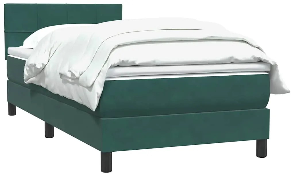 Cama com molas/colchão 90x220 cm veludo verde-escuro