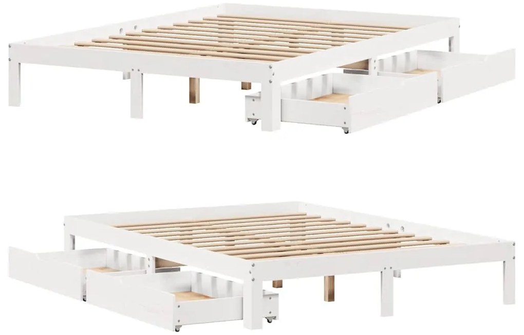 Estrutura de cama com gavetas 140x190 cm pinho maciço branco