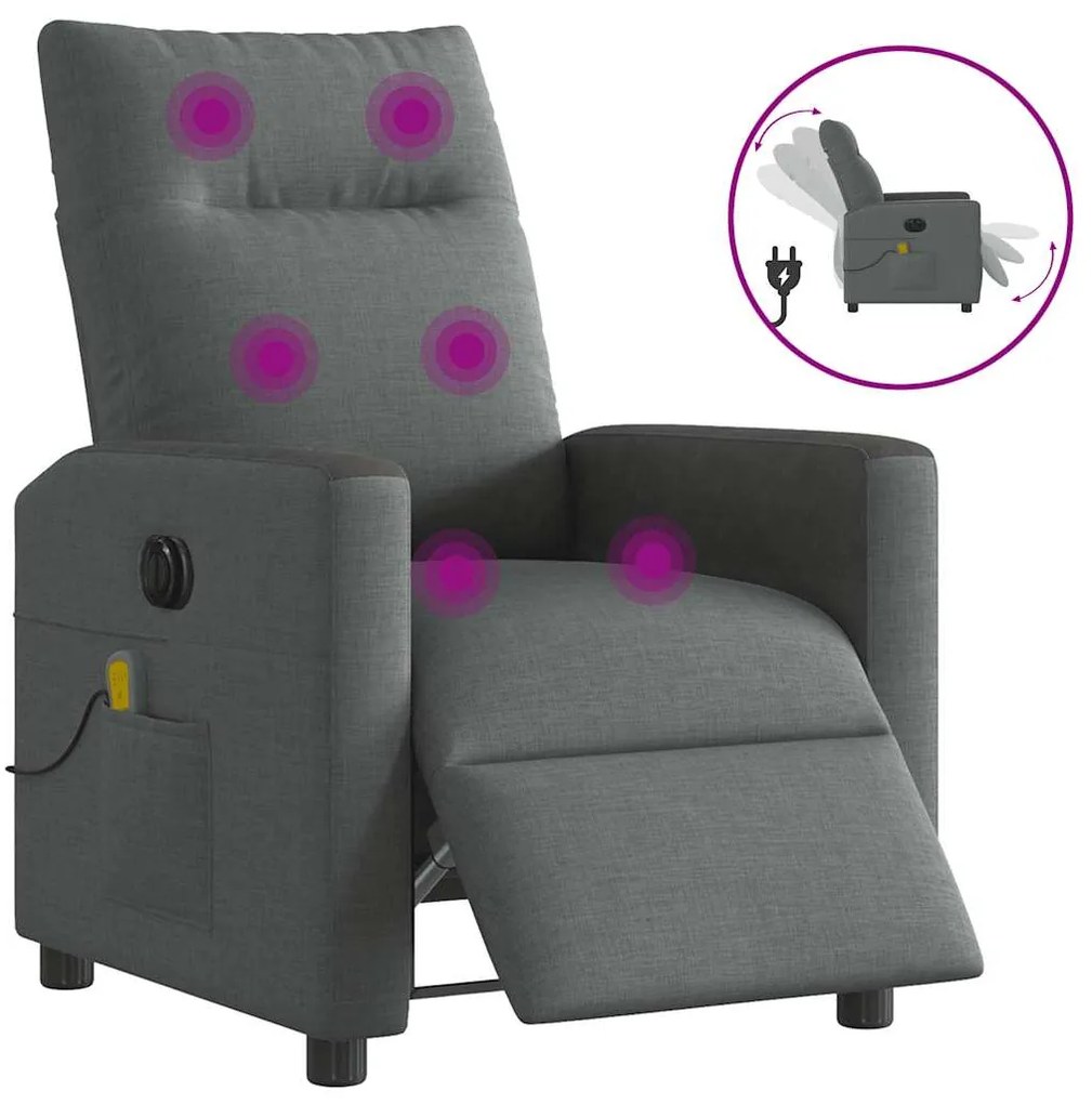 vidaXL Poltrona reclinável de massagens elétrica tecido cinza-escuro
