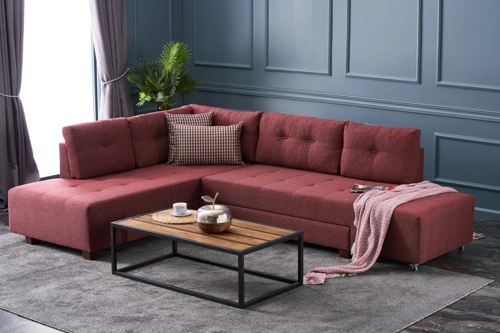 Sofá-Cama de Canto Manama – Vermelho Claret – 280x85x206 cm