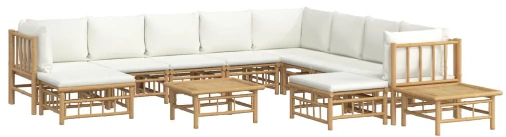 12pcs conjunto lounge de jardim bambu c/ almofadões branco nata