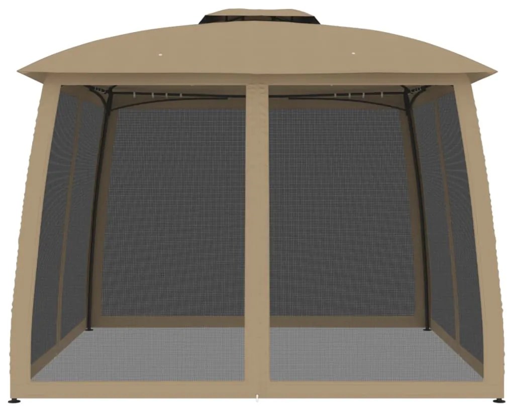 Gazebo c/ teto duplo/paredes de malha aço cinzento-acastanhado