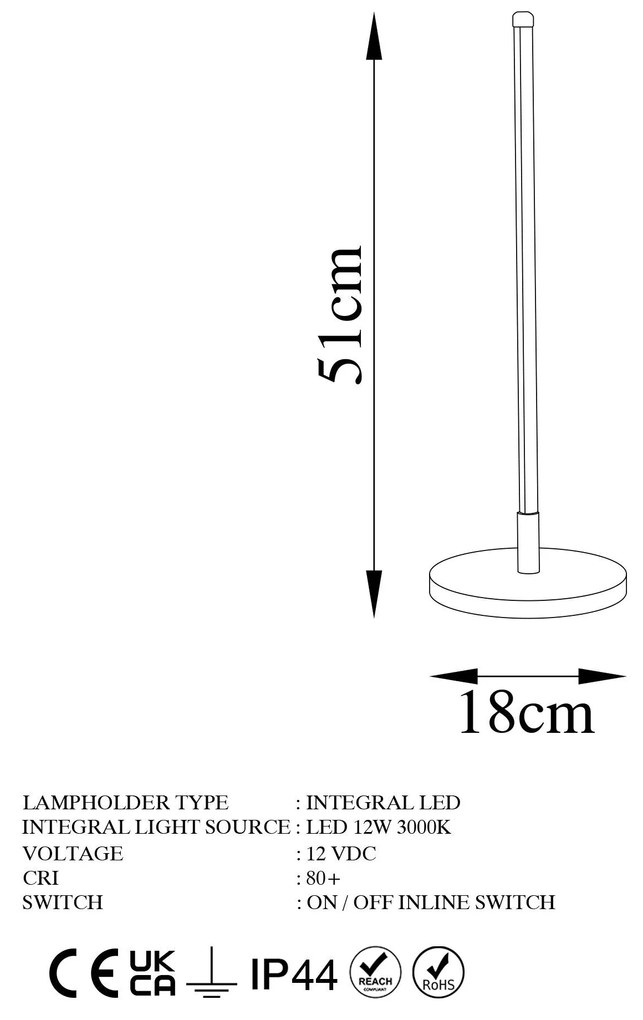 Candeeiro de Mesa Only – Preto – Diâmetro 18 cm Altura 51 cm