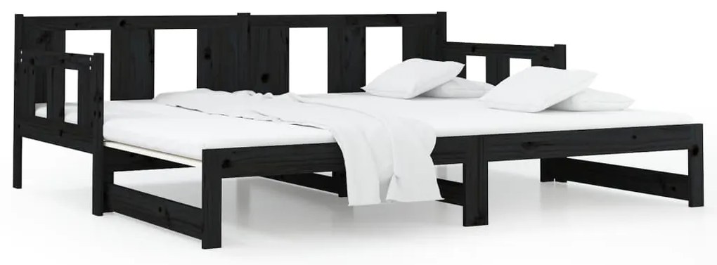 Estrutura sofá-cama de puxar 2x(90x190) cm pinho maciço preto