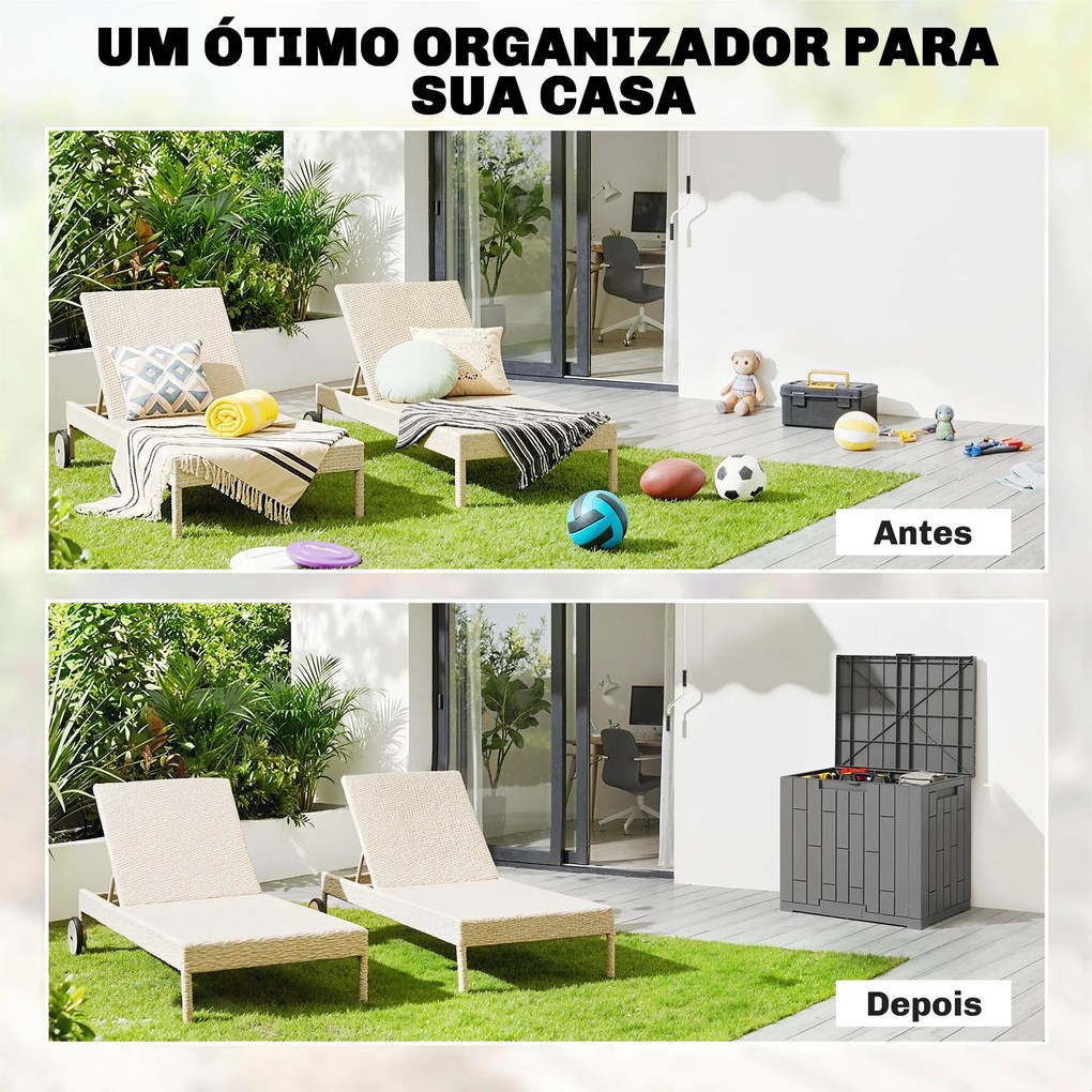 Baú Exterior Capacidade 114 L Baú de Armazenamento Exterior Resistente à Água e aos Raios UV com Fecho Cinzento