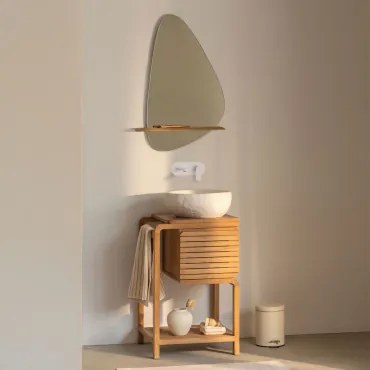 Conjunto De Móvel De Casa De Banho Em Madeira De Teca Bradley Irregular Em Cimento Branco ??40 Cm Fedro & Irregular Com Prateleira De Madeira - Sklum