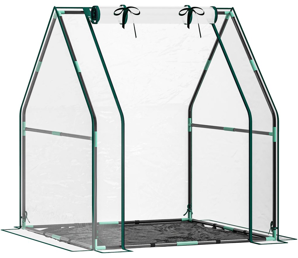 Outsunny Estufa Pequena Porta com Fecho de Correr Base de Tecido PE Impermeável e Estrutura de Aço Estufa  90x90x105 cm Transparente | Aosom Portugal