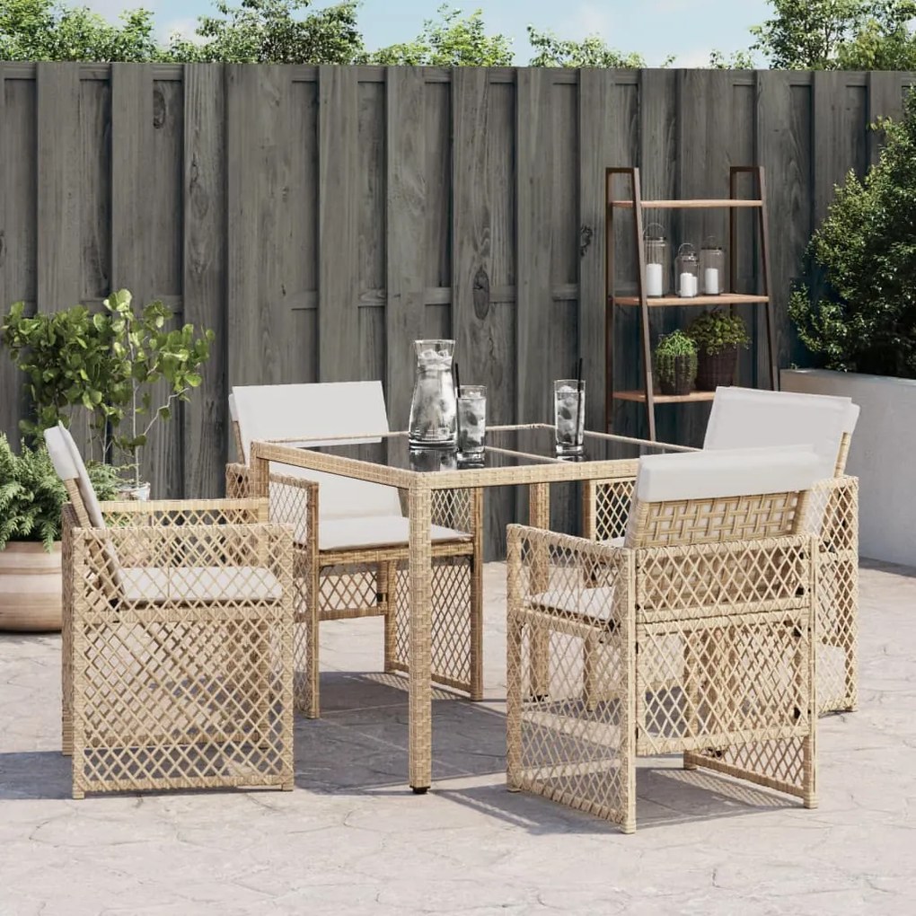 Cadeiras de jardim com almofadões 4 pcs vime PE bege