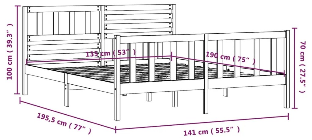 Estrutura de cama casal 135x190 cm madeira maciça preto