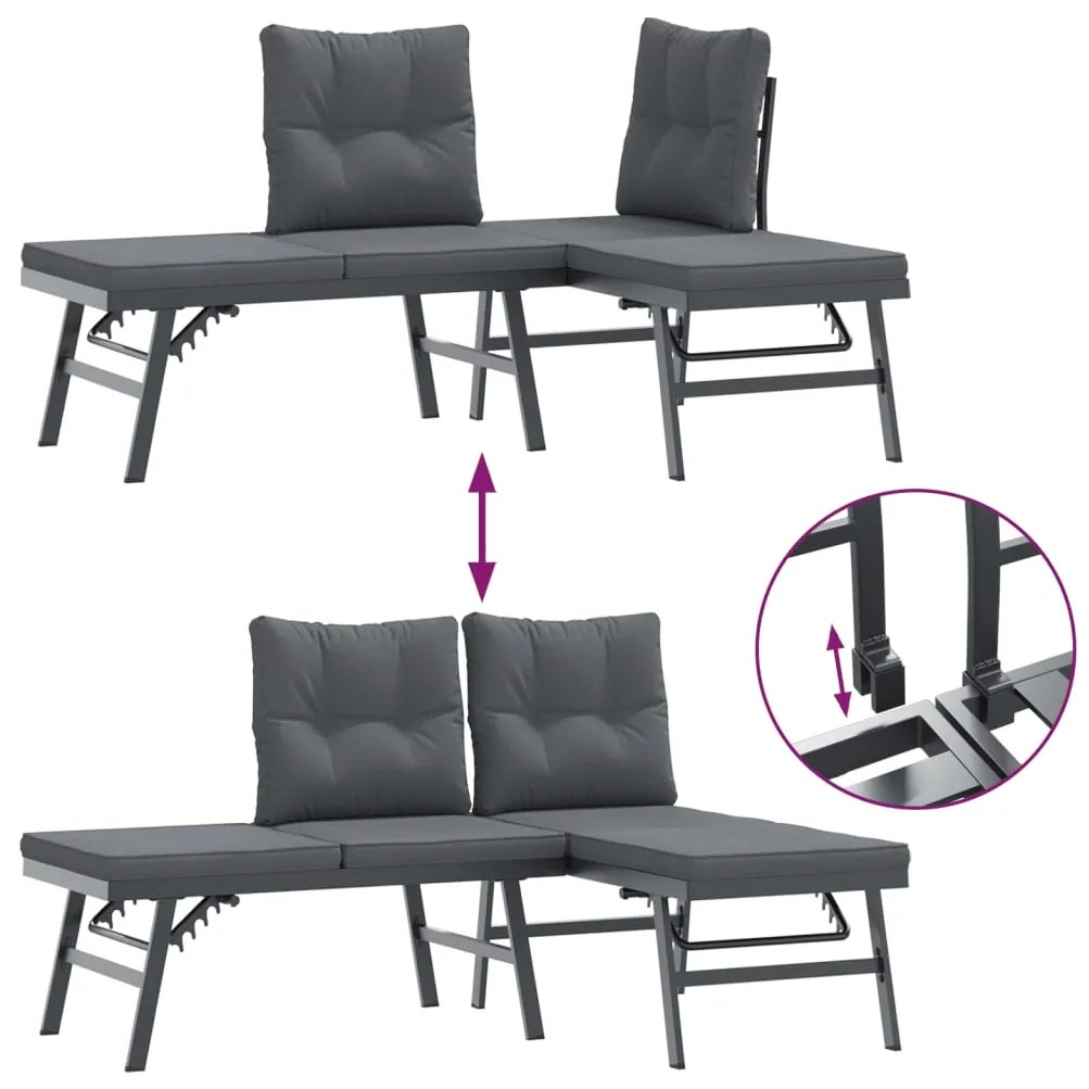 Bancos de jardim com almofadões 2 pcs aço revestido a pó preto