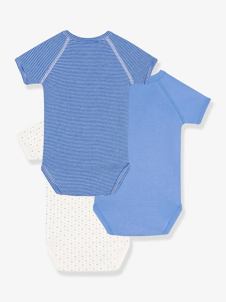 Lote de 3 bodies recém-nascido, de mangas curtas, em algodão bio, da Petit Bateau branco