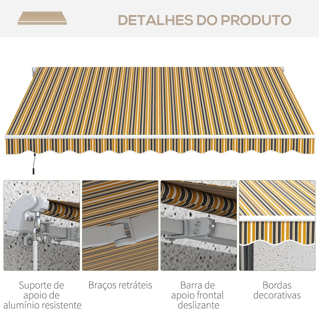 Toldo Manual Retrátil 350x250 cm Toldo para Varanda com Manivela de Me