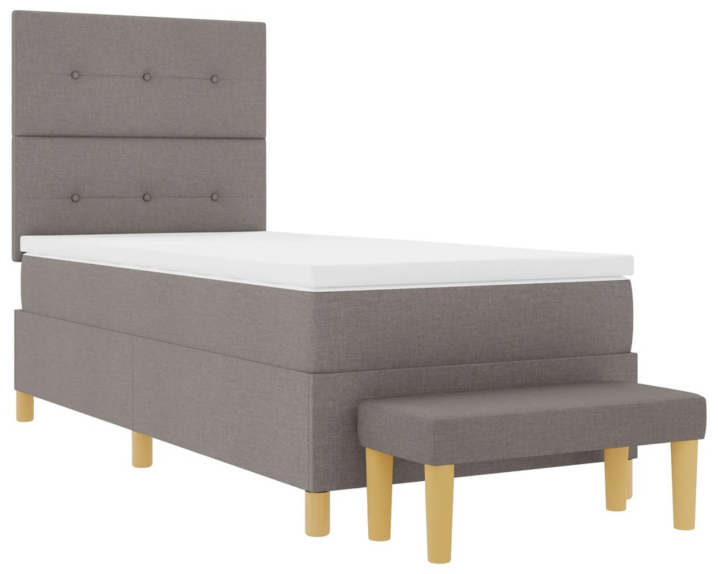 Cama Box Spring vidaXL com Colchão e Banco Taupe 90x190 cm Tecido