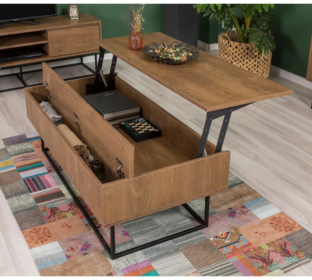 Conjunto de Mobiliário de Sala de Estar Laxus – Nogueira/Preto – TV: 1