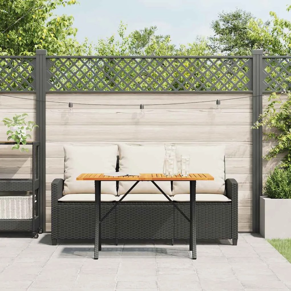 Sofá de jardim 3 lugares com almofadões vime PE preto