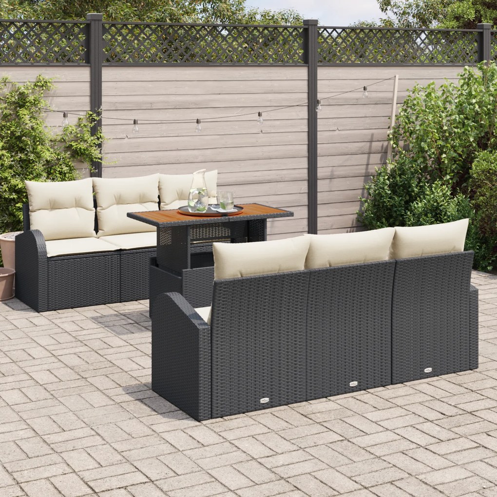 Conjunto de Sofá de Jardim vidaXL de 7 Peças com Almofadas Preto Ratta