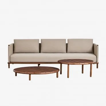 Conjunto De Jardim Com Sofá De 3 Lugares E 2 Mesas De Centro Redondas Em Madeira De Acácia Olivia Castanho-acácia Escuro & Castanho-acácia Escuro -