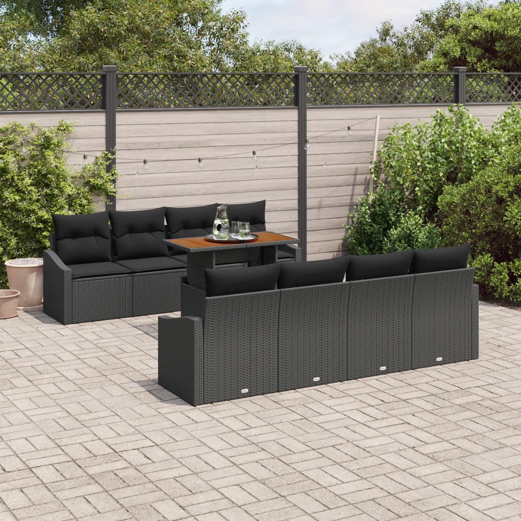 Conjunto de Sofá de Jardim de 7 Peças com Almofadas Preto Polyrattan