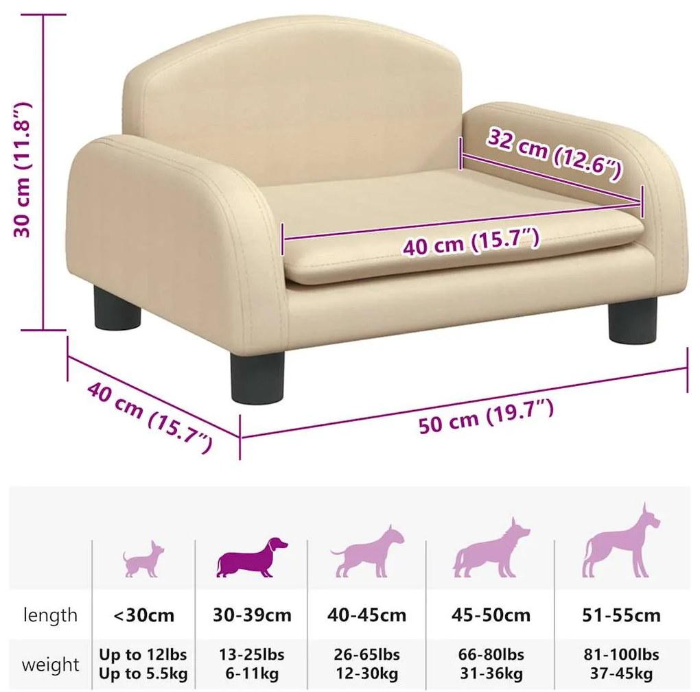 Cama para cães 50x40x30 cm tecido cor creme