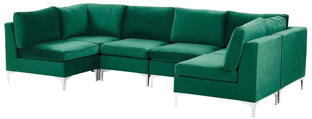 Sofá em formato de U com 6 lugares em veludo verde EVJA Beliani
