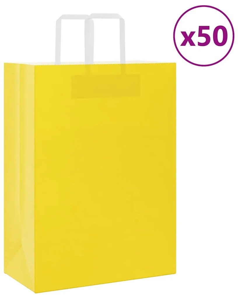 vidaXL Sacos de papel 50 unid com alças amarelo 32x17x44 cm