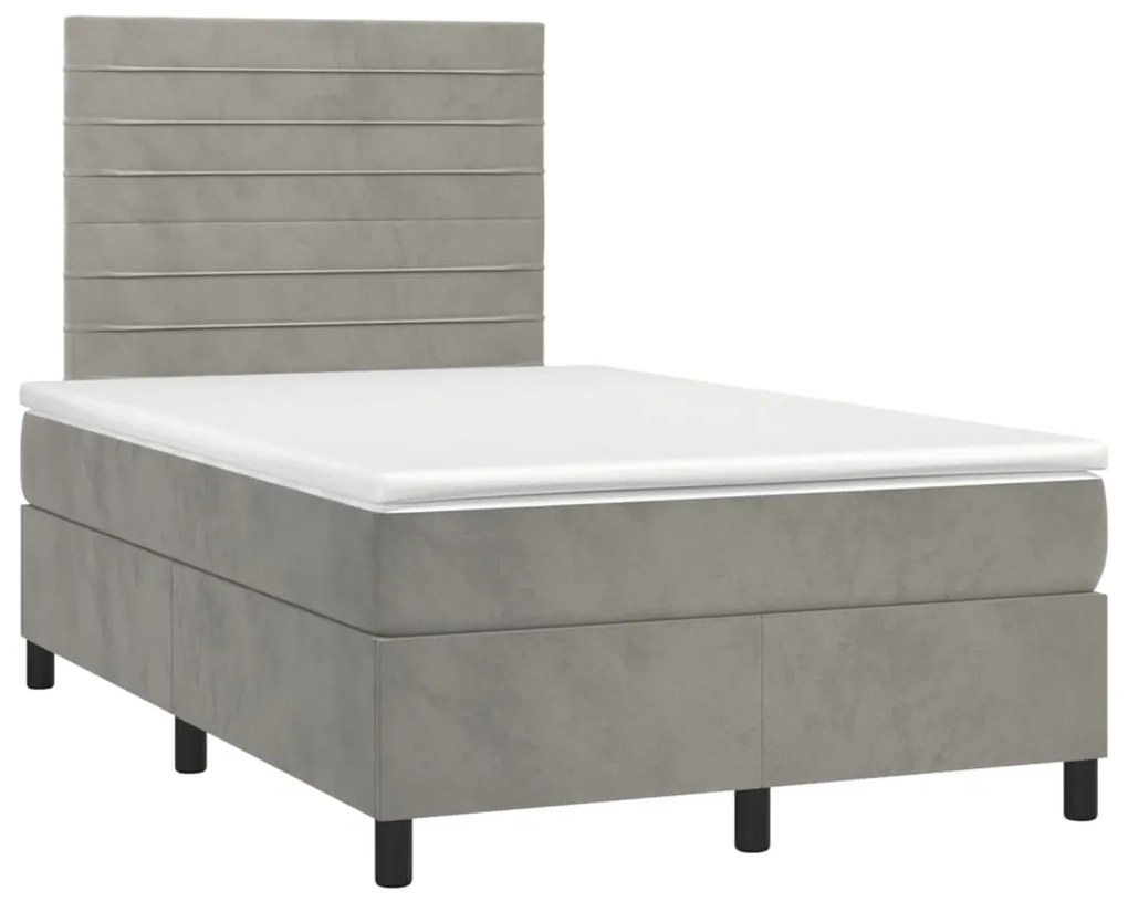 Cama box spring c/ colchão/LED 120x200 cm veludo cinzento-claro