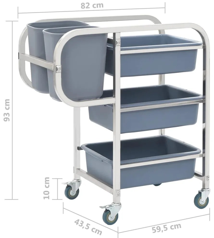 Carrinho de cozinha com recipientes de plástico 82x43,5x93 cm