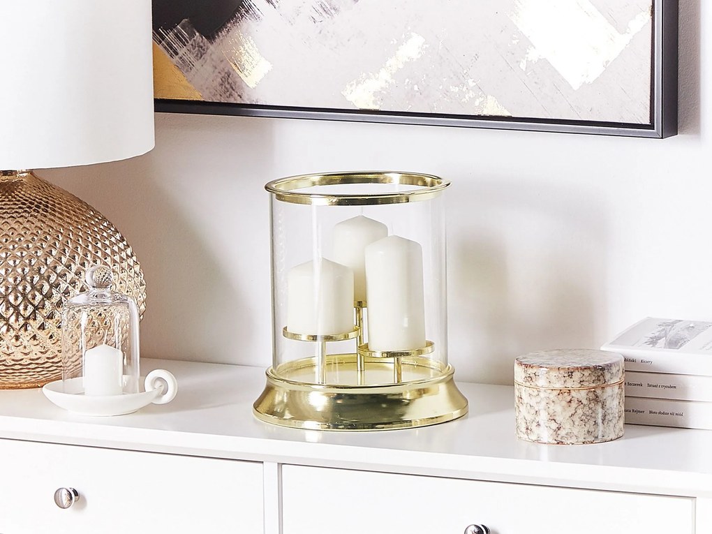 Porta-velas em metal dourado e vidro 24 cm CILEGON Beliani