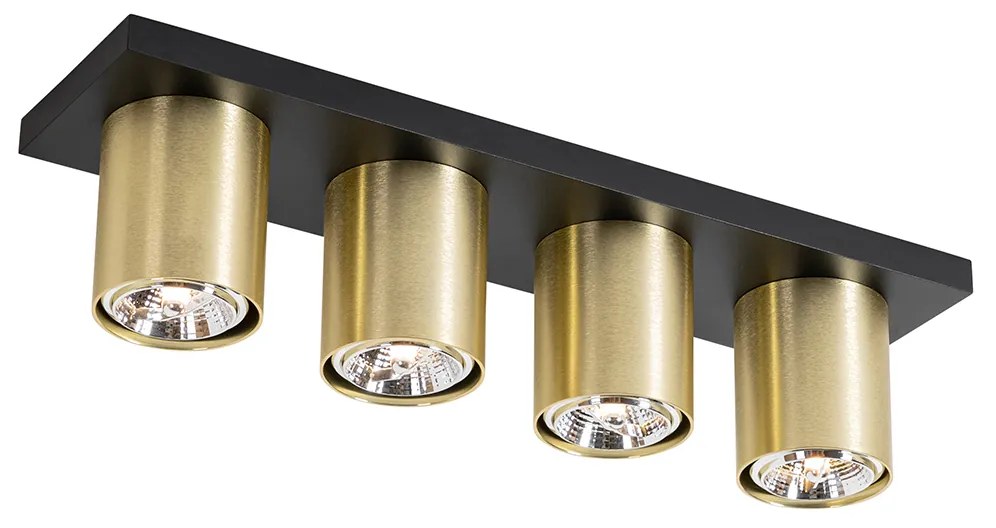 Candeeiro de teto moderno preto com dourado 4-luzes - Tubo Moderno