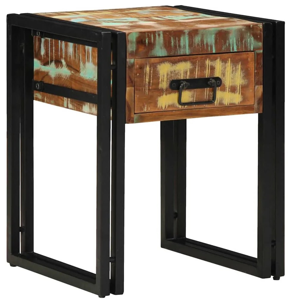 Mesa de Apoio vidaXL com Gaveta Preta 40x40x50 cm em Madeira Recuperad