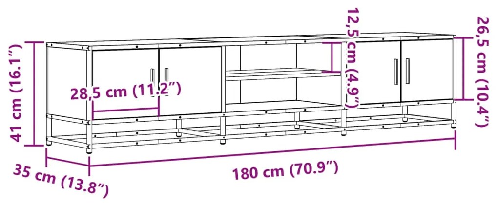 Móvel de TV 180x35x41 cm derivados de madeira cinzento sonoma