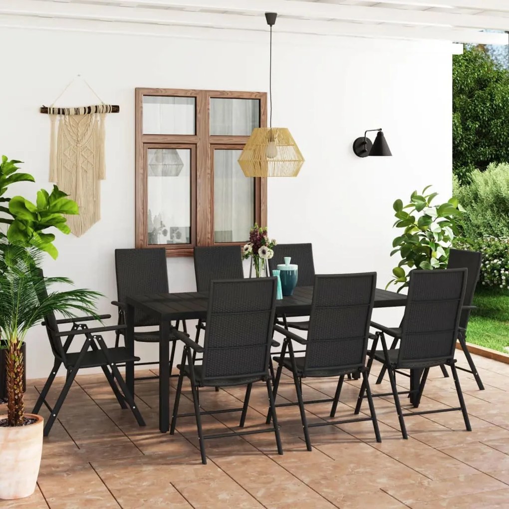 vidaXL 9 pcs conjunto de jantar para jardim preto