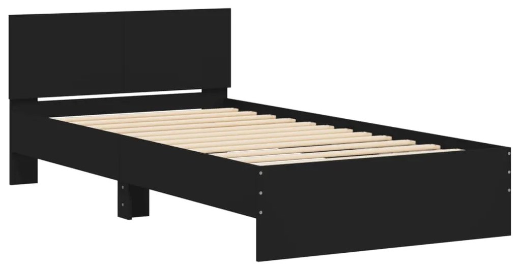 Estrutura de cama com cabeceira e luzes LED 100x200 cm preto