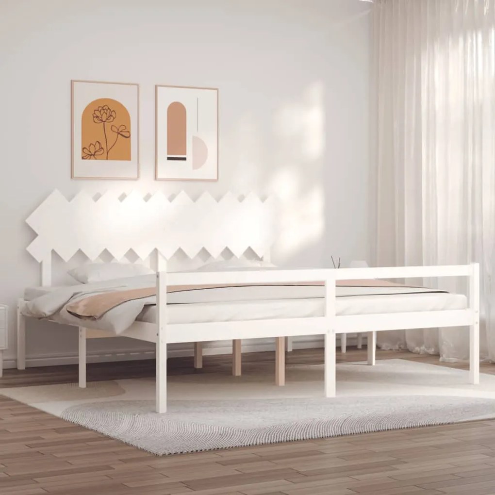 vidaXL Cama para idosos com cabeceira 200x200 cm madeira maciça branco