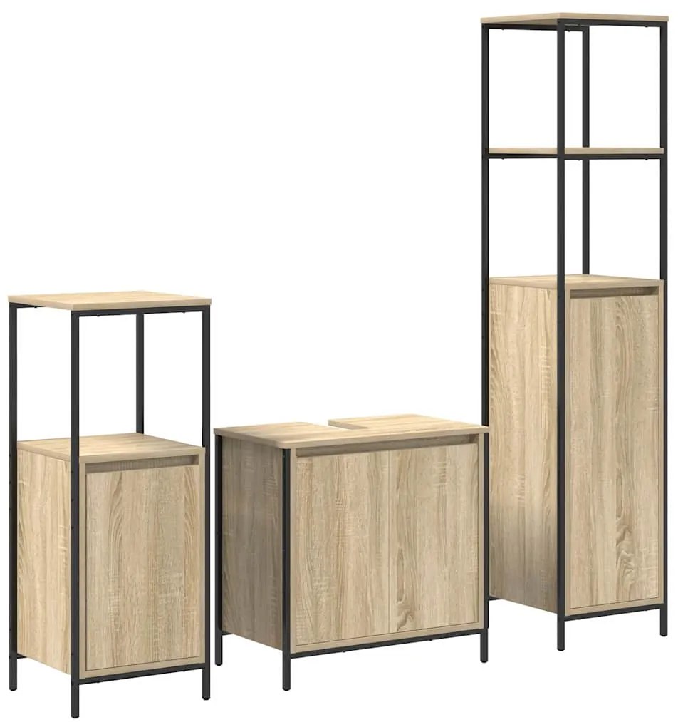 Conjunto de Móveis de Banheiro de 3 Peças Carvalho Sonoma Madeira Inge