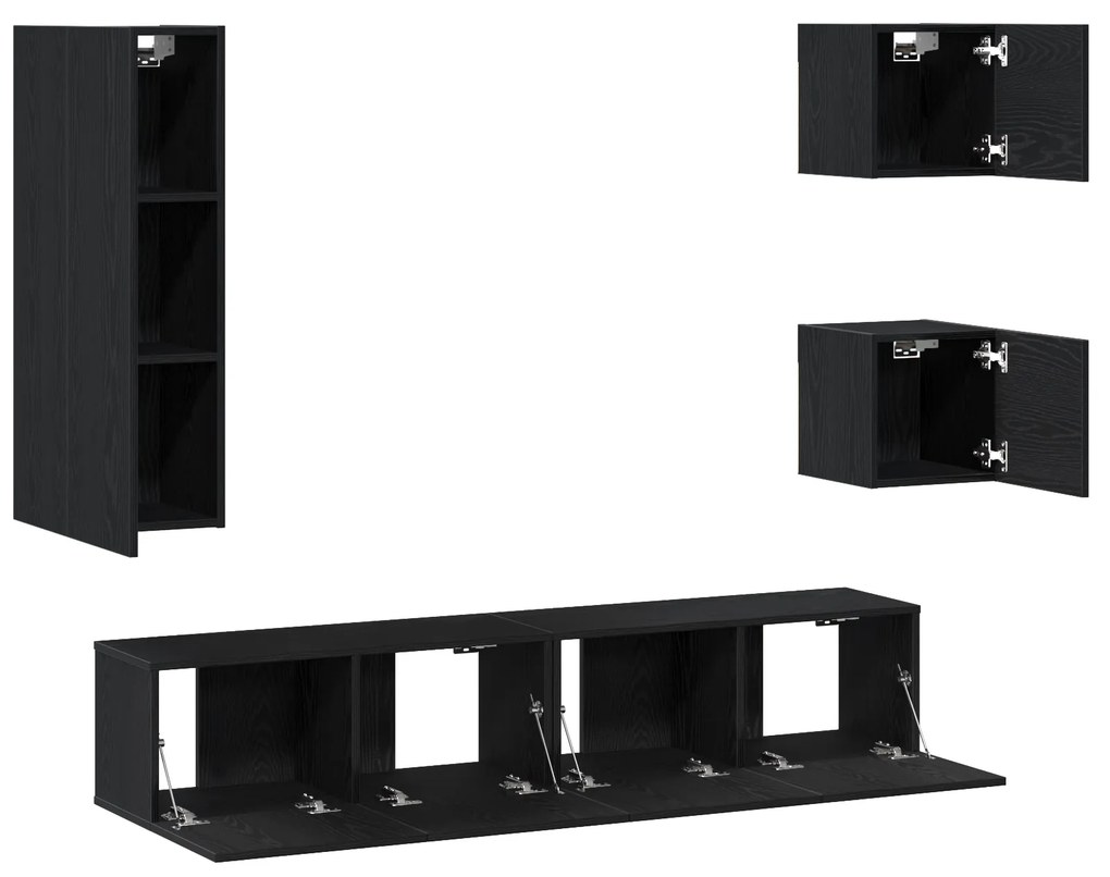 Conjunto de 5 Peças de Gabinete para TV vidaXL Carvalho Preto Madeira