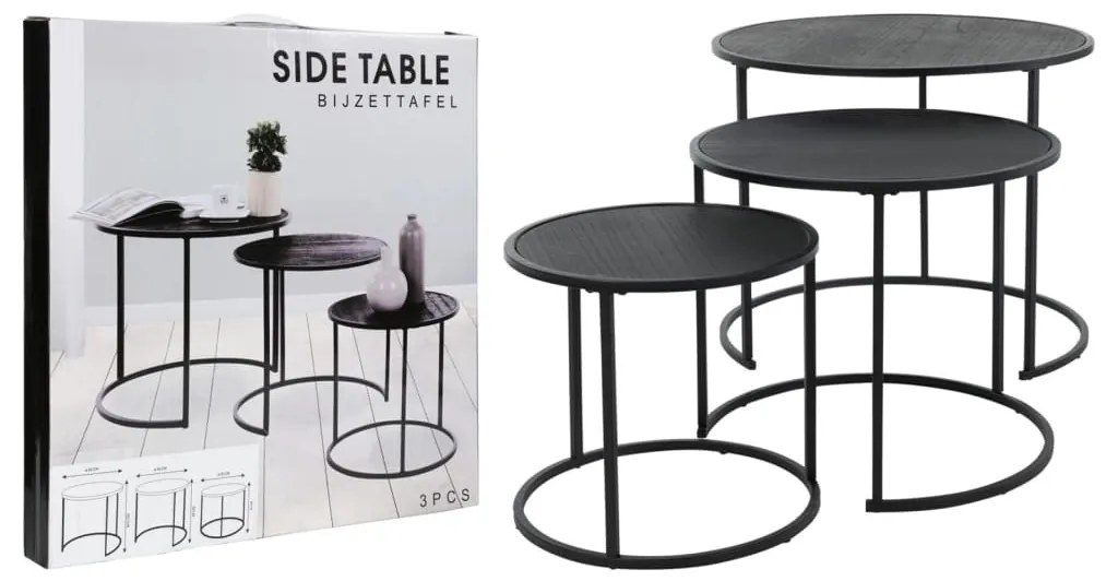 3 pcs conjunto de mesas de apoio preto