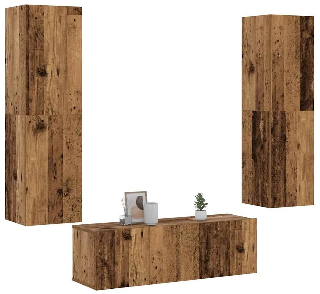 armários de TV montados na parede 3 pcs madeira velha