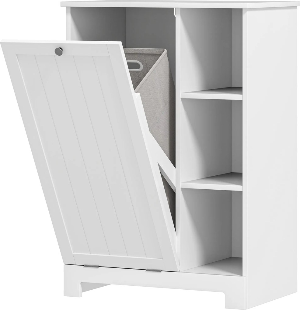 HOMCOM Móvel Casa de Banho com Cesto para Roupa Móvel Auxiliar Casa de Banho com Prateleiras Abertas e Cesta Amovível 60x38x86 cm Branco | Aosom Portugal