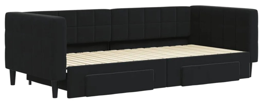 Sofá-cama com gavetão e gavetas 90x200 cm veludo preto