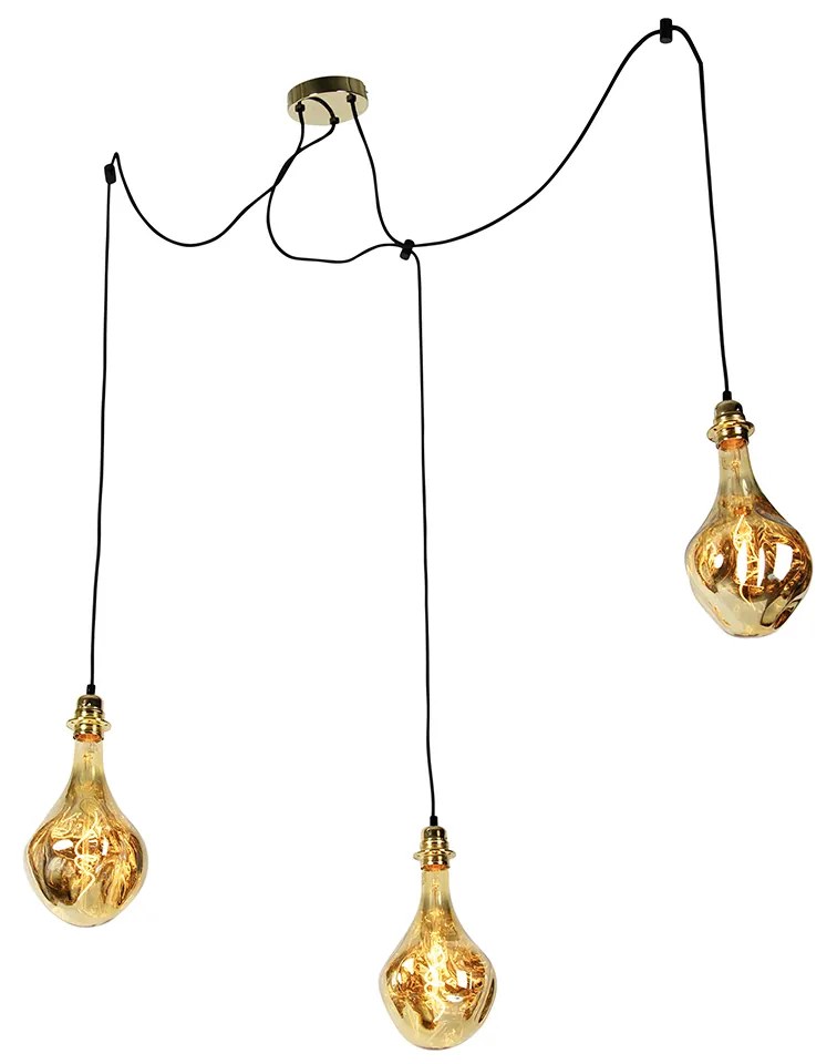 Candeeiro de suspensão dourado 3-luzes com LED espelho dourado regulável - Cava Luxe Moderno