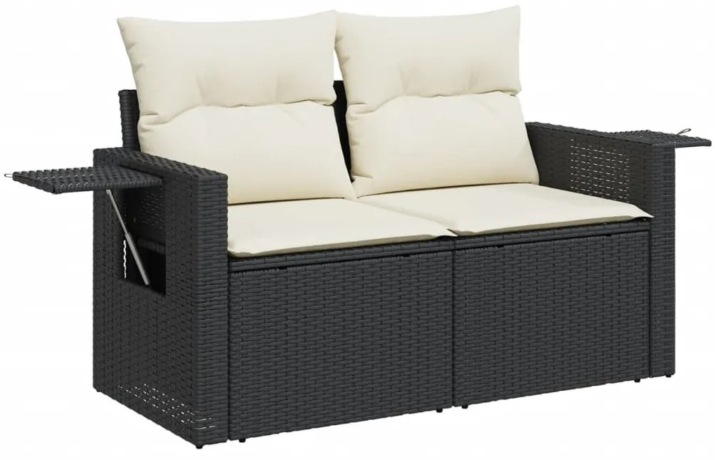 11 pcs conjunto sofás de jardim c/ almofadões vime PE preto
