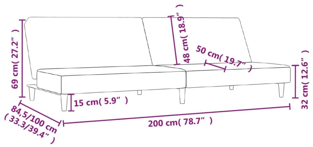 Sofá-cama de 2 lugares tecido cinzento-claro