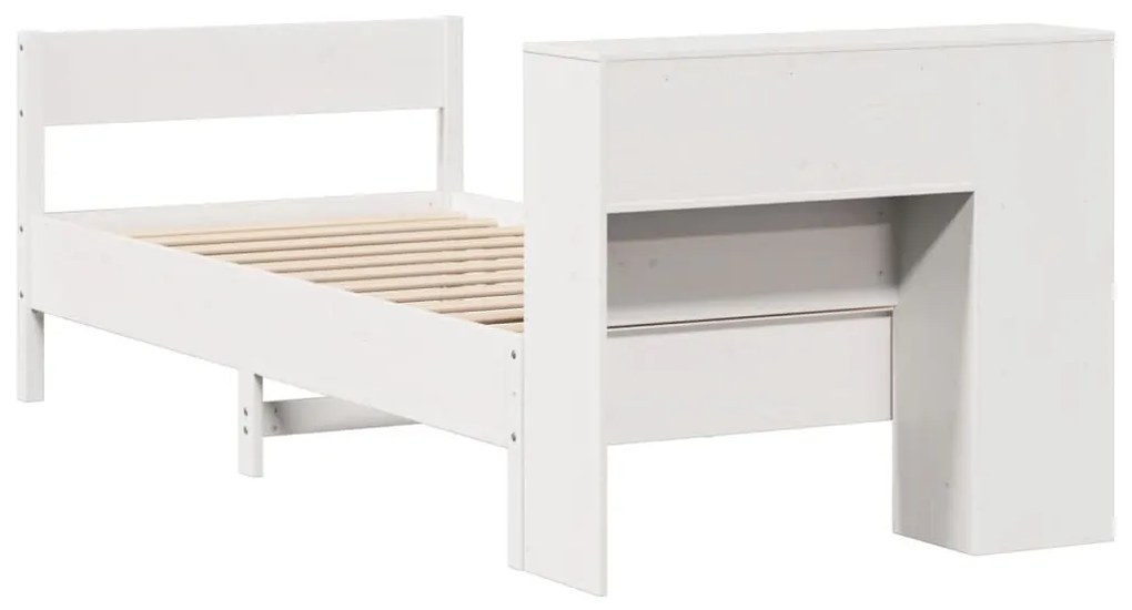 Cama com estante sem colchão 100x200 cm pinho maciço branco