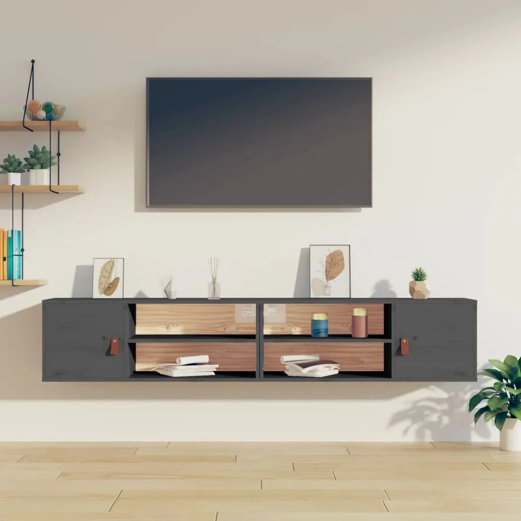 818390 vidaXL Armários de parede 2 pcs 80x30x30 cm pinho maciço cinzento